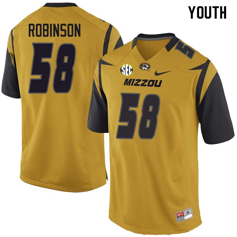 Youth #58 Noah Robinson Missouri Tigers College Football Jerseys Sale-Yellow